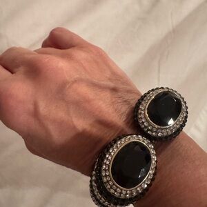 Elegant Black and Silver Oval Bracelet